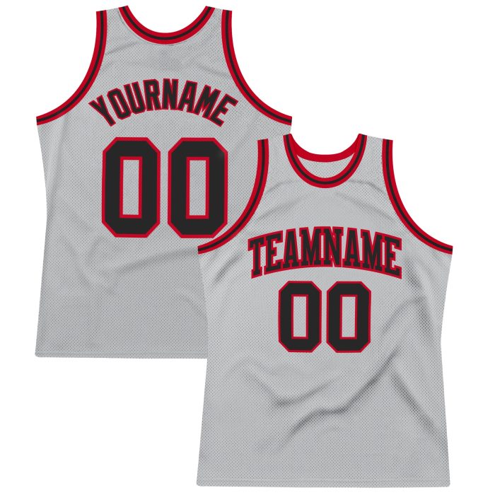 Custom Authentic Basketball Jersey in Silver Gray Black Red - Throwback Style Custom Silver Gray Black-Red Authentic Throwback - Image 1
