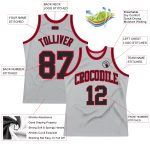 Custom Authentic Basketball Jersey in Silver Gray Black Red - Throwback Style Custom Silver Gray Black-Red Authentic Throwback - Image 2