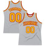 Authentic Custom Silver Gray Gold-Red Basketball Jersey - Throwback Style Custom Silver Gray Gold-Red Authentic Throwback
