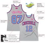 Custom Authentic Throwback Basketball Jersey in Silver Gray Light Blue Pink Custom Silver Gray Light Blue-Pink Authentic - Image 2
