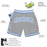Silver Gray Light Blue White Authentic Basketball Shorts - Custom Throwback Design Custom Silver Gray Light Blue-White Authentic - Image 2