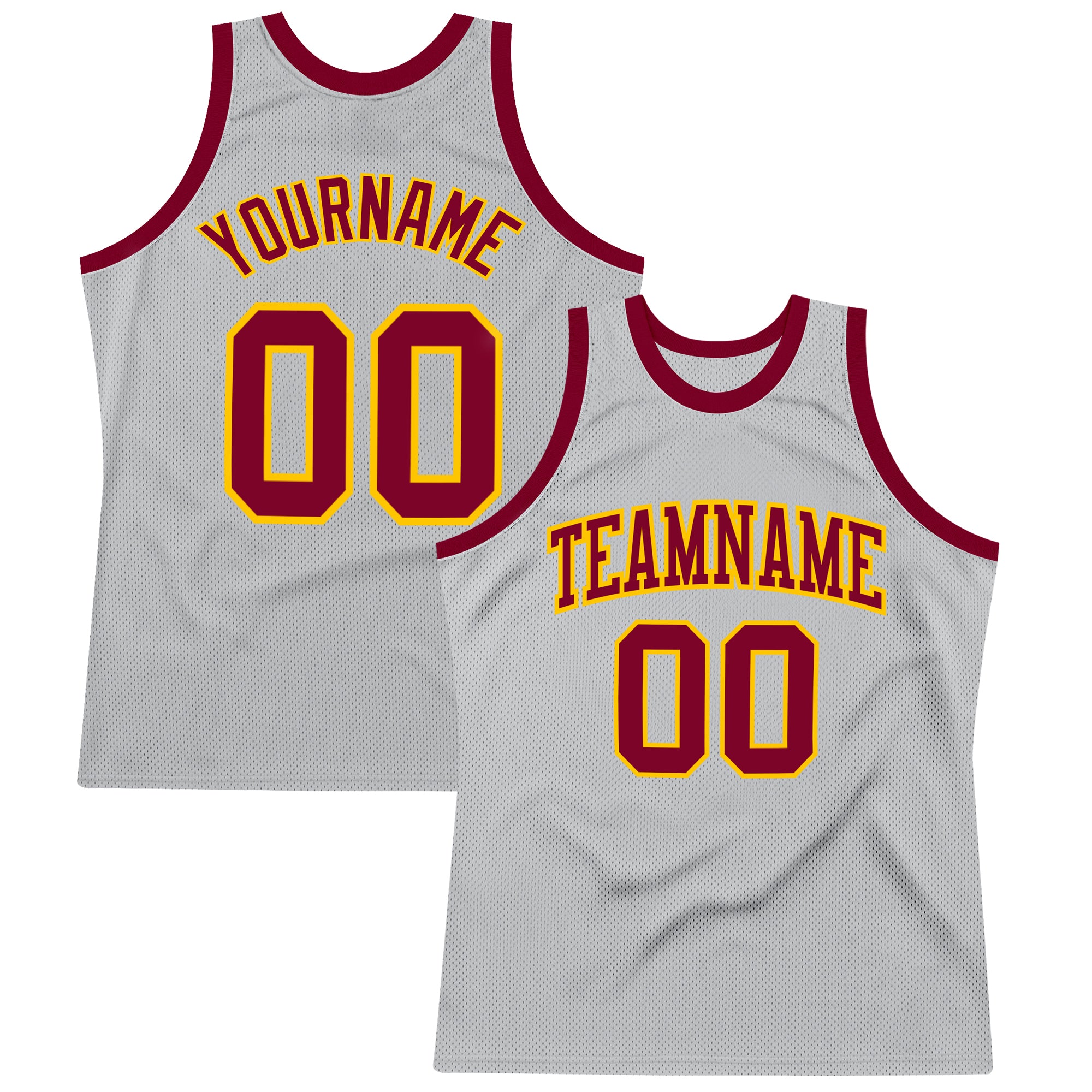 Custom Basketball Jersey Silver Gray Maroon Gold Authentic Throwback Custom Silver Gray Maroon-Gold Authentic Throwback Basketball