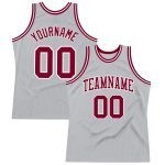 Custom Basketball Jersey - Authentic Throwback in Silver Gray and Maroon-White Colors Custom Silver Gray Maroon-White Authentic