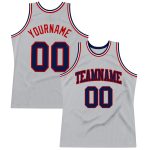 Custom Basketball Jersey Silver Gray Navy Red Authentic Throwback Design Custom Silver Gray Navy-Red Authentic Throwback