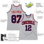 Custom Basketball Jersey Silver Gray Navy Red Authentic Throwback Design Custom Silver Gray Navy-Red Authentic Throwback - Image 2
