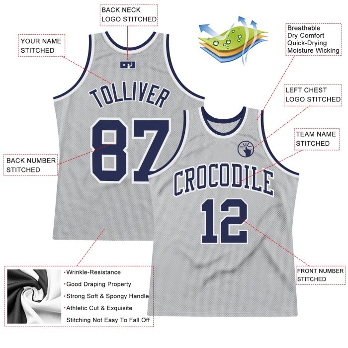 Custom Navy White Silver Gray Basketball Jersey - Authentic Throwback Design Custom Silver Gray Navy-White Authentic Throwback - Image 2