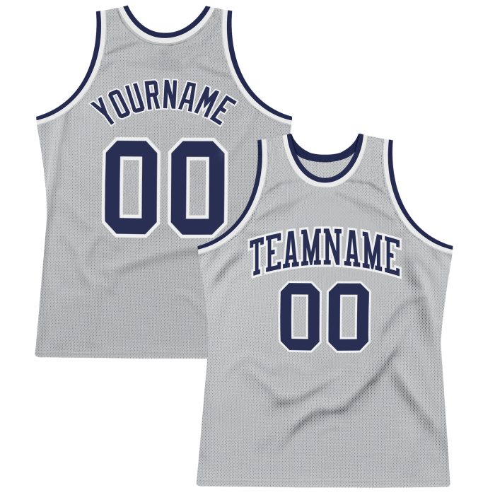Custom Navy White Silver Gray Basketball Jersey - Authentic Throwback Design Custom Silver Gray Navy-White Authentic Throwback - Image 1