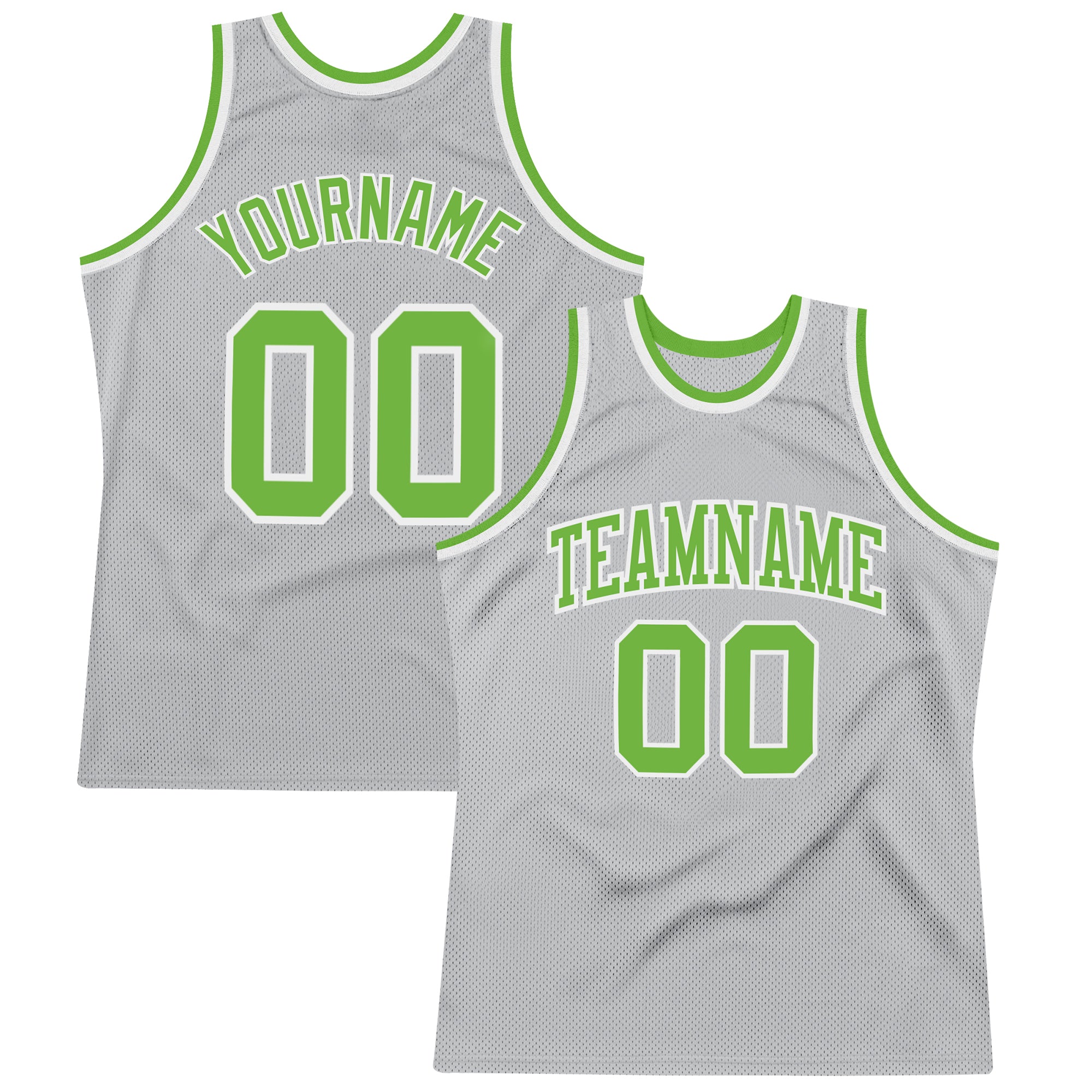 Custom Silver Gray Neon Green-White Authentic Throwback Basketball Jersey Silver Gray Neon Green White Custom Authentic Basketball Jersey Custom Silver Gray Neon Green-White Authentic Throwback Basketball - Image 1