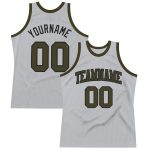 Silver Gray Olive Black Custom Authentic Throwback Basketball Jersey Custom Silver Gray Olive-Black Authentic Throwback Basketball