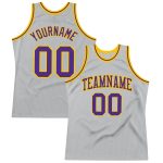 Custom Basketball Jersey - Authentic Silver Gray Purple Gold Throwback Design Custom Silver Gray Purple-Gold Authentic Throwback