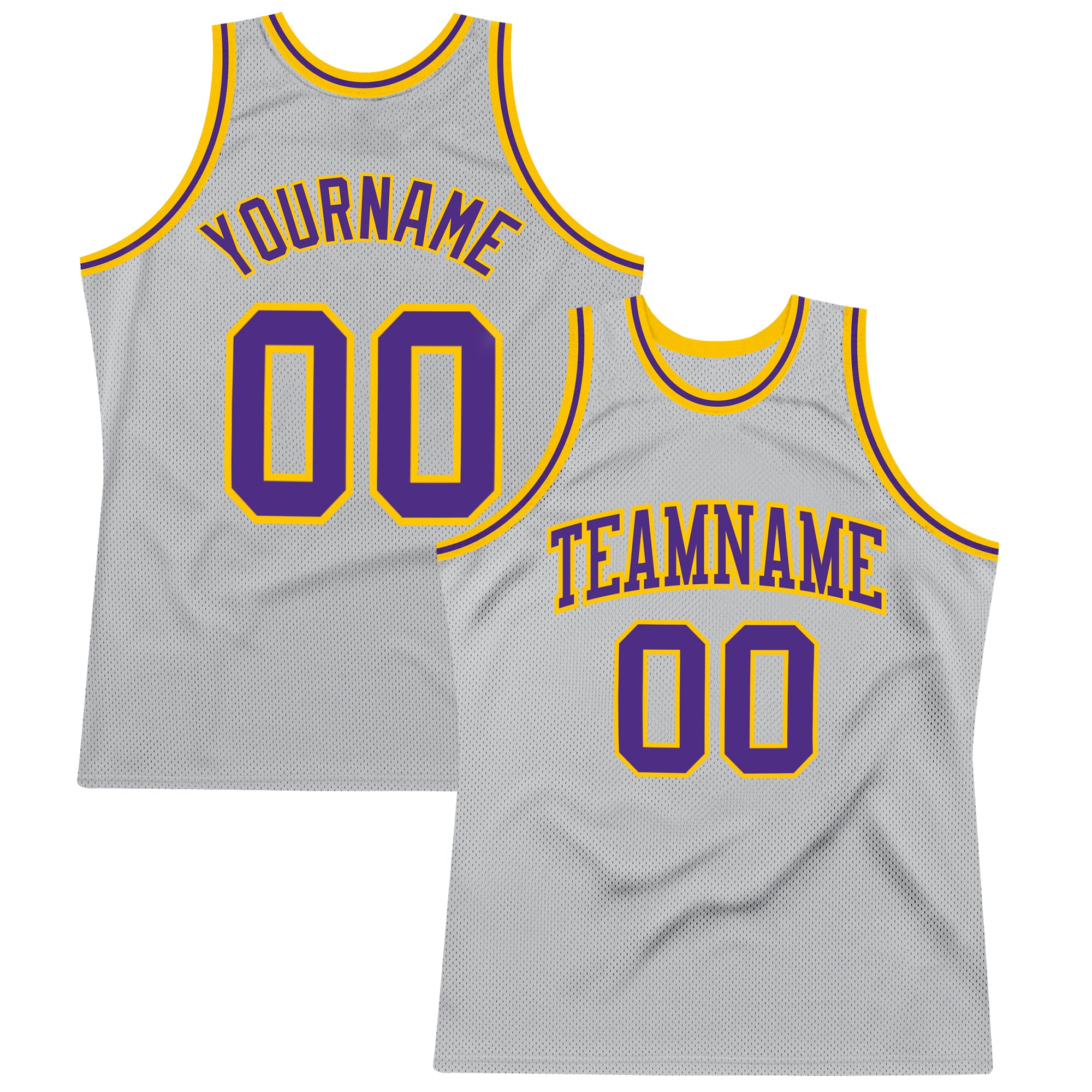 Custom Basketball Jersey - Authentic Silver Gray Purple Gold Throwback Design Custom Silver Gray Purple-Gold Authentic Throwback