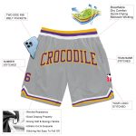 Custom Basketball Shorts in Silver Gray Purple Gold - Authentic Throwback Design Custom Silver Gray Purple-Gold Authentic - Image 2