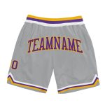 Custom Basketball Shorts in Silver Gray Purple Gold - Authentic Throwback Design Custom Silver Gray Purple-Gold Authentic