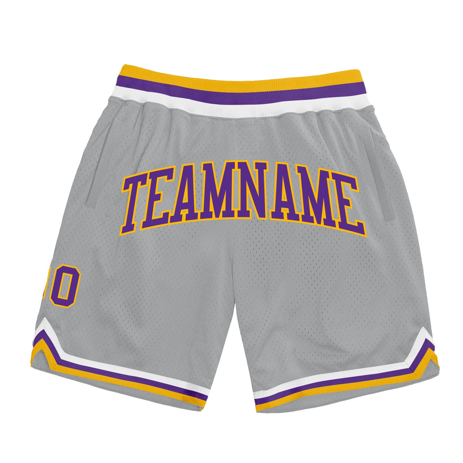 Custom Basketball Shorts in Silver Gray Purple Gold - Authentic Throwback Design Custom Silver Gray Purple-Gold Authentic