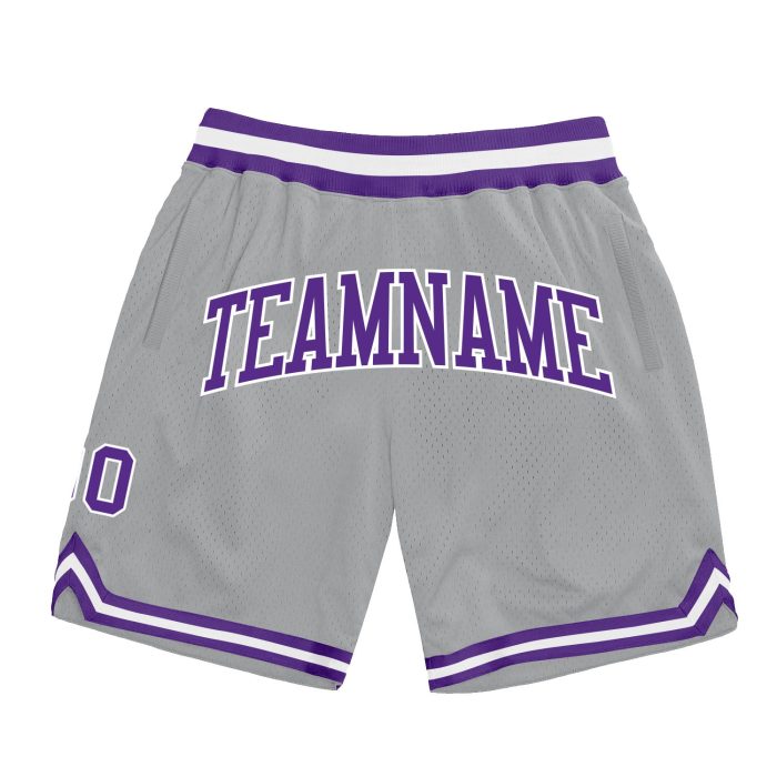 Silver Gray Purple White Authentic Throwback Basketball Shorts Custom Design Custom Silver Gray Purple-White Authentic Throwback - Image 1