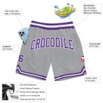 Silver Gray Purple White Authentic Throwback Basketball Shorts Custom Design Custom Silver Gray Purple-White Authentic Throwback - Image 2