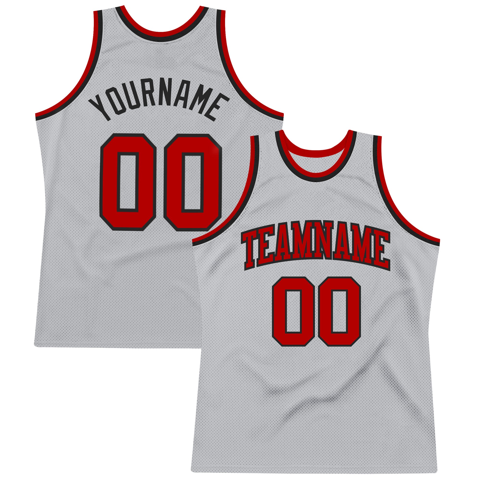 Custom Silver Gray Red-Black Authentic Throwback Basketball Jersey Authentic Custom Basketball Jersey in Silver Gray Red Black - Throwback Style Custom Silver Gray Red-Black Authentic Throwback - Image 1
