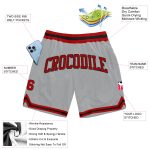 Custom Red-Black Silver Gray Basketball Shorts - Authentic Throwback Style Custom Silver Gray Red-Black Authentic Throwback - Image 2