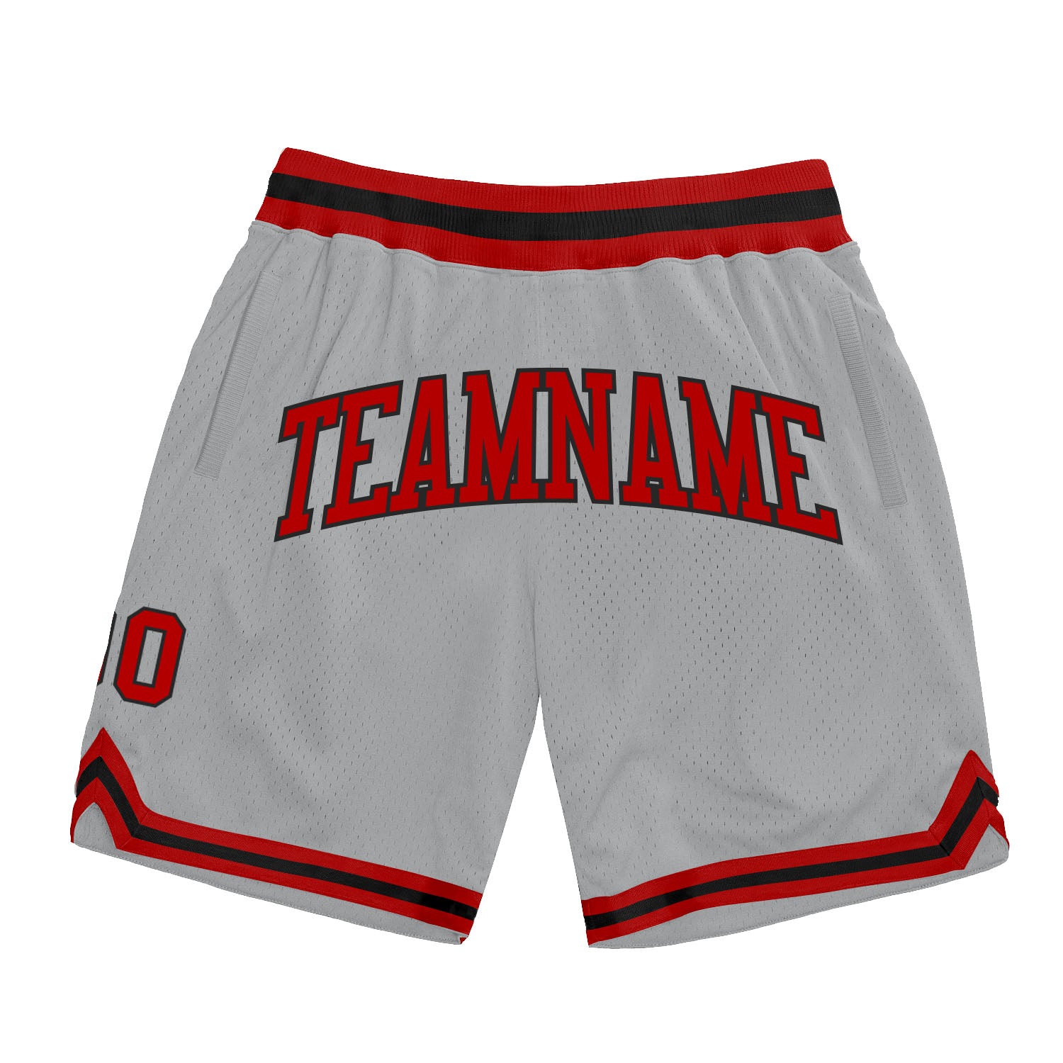 Custom Red-Black Silver Gray Basketball Shorts - Authentic Throwback Style Custom Silver Gray Red-Black Authentic Throwback