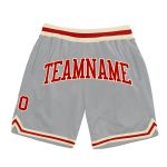 Custom Silver Gray Red Cream Basketball Shorts | Authentic Throwback Style Custom Silver Gray Red-Cream Authentic Throwback