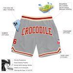 Custom Silver Gray Red Cream Basketball Shorts | Authentic Throwback Style Custom Silver Gray Red-Cream Authentic Throwback - Image 2