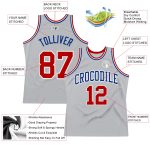 Red-Royal Silver Gray Custom Authentic Basketball Jersey - Throwback Style Custom Silver Gray Red-Royal Authentic Throwback - Image 2