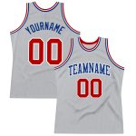 Red-Royal Silver Gray Custom Authentic Basketball Jersey - Throwback Style Custom Silver Gray Red-Royal Authentic Throwback