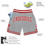 Custom Silver Gray Red White Basketball Shorts - Authentic Throwback Style Custom Silver Gray Red-White Authentic Throwback - Image 2