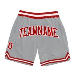 Custom Silver Gray Red White Basketball Shorts - Authentic Throwback Style Custom Silver Gray Red-White Authentic Throwback