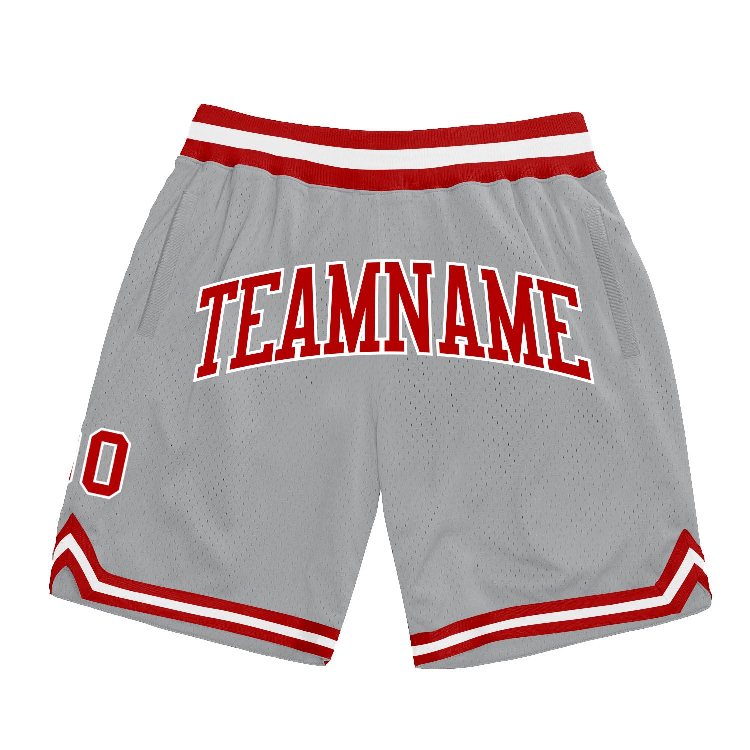 Custom Silver Gray Red White Basketball Shorts - Authentic Throwback Style Custom Silver Gray Red-White Authentic Throwback