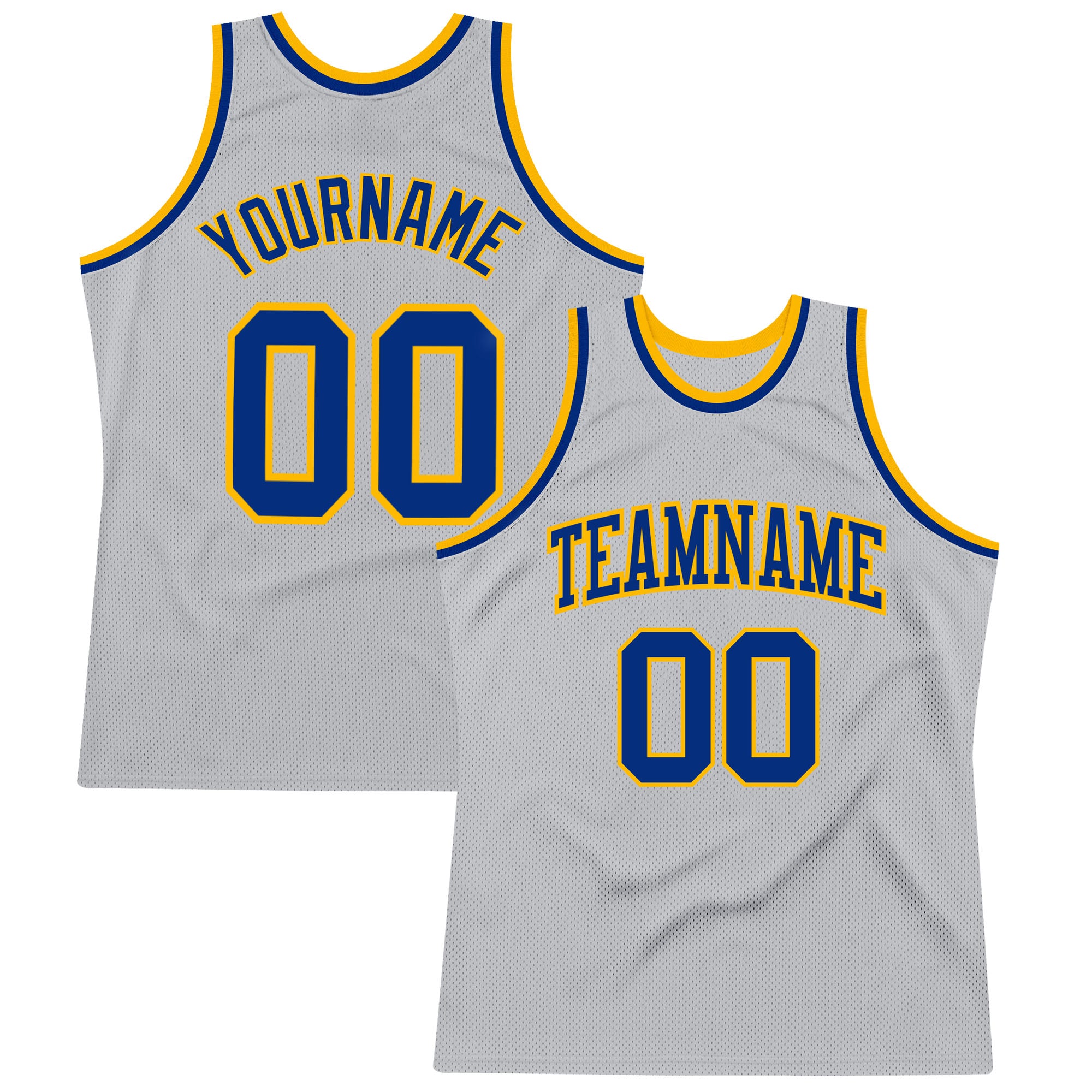 Custom Silver Gray Gold Basketball Jersey - Authentic Throwback Style Custom Silver Gray Royal-Gold Authentic Throwback Basketball