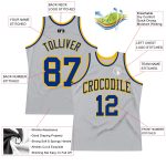 Custom Silver Gray Gold Basketball Jersey - Authentic Throwback Style Custom Silver Gray Royal-Gold Authentic Throwback Basketball - Image 2