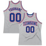 Custom Silver Gray Red Authentic Throwback Basketball Jersey Custom Silver Gray Royal-Red Authentic Throwback Basketball