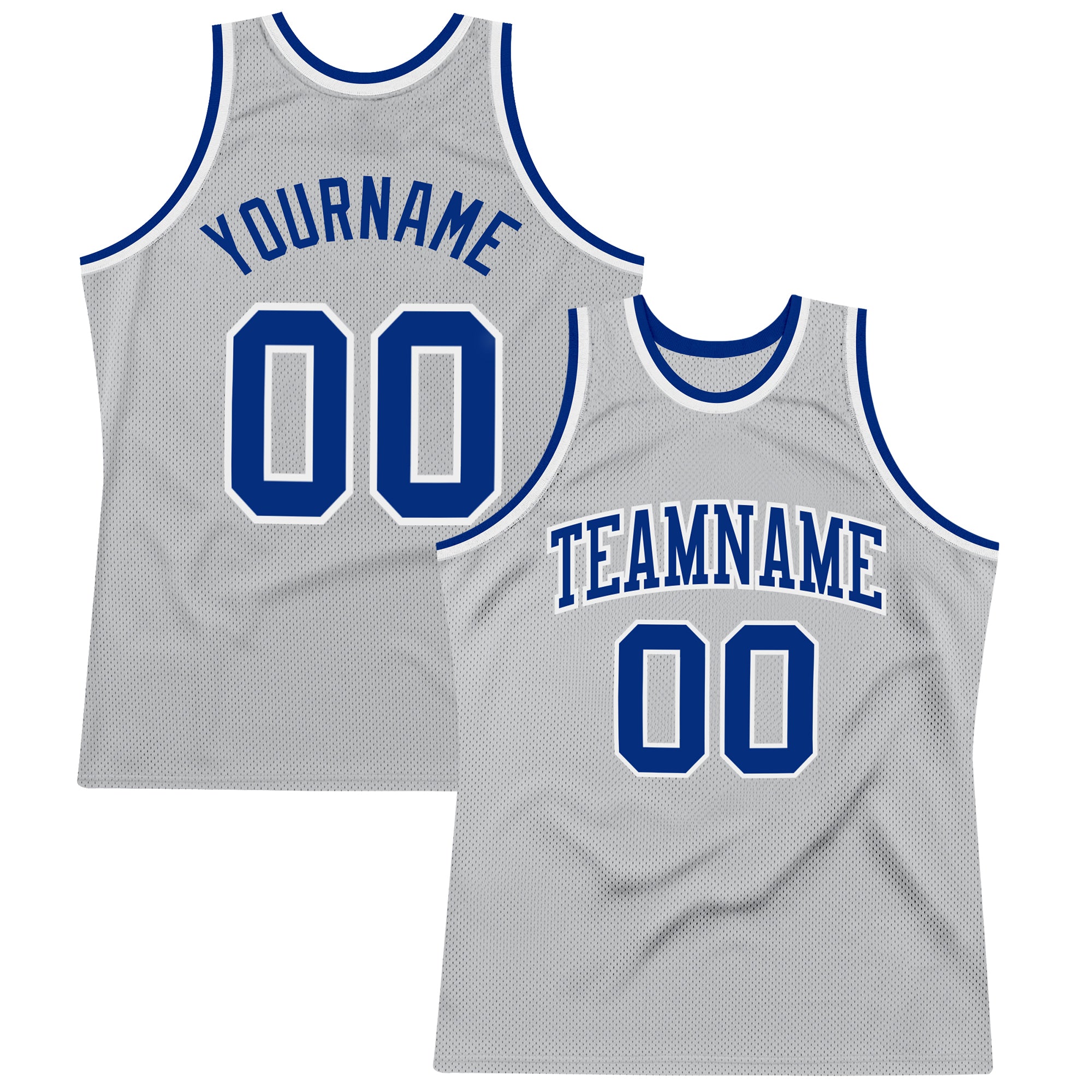 Custom Silver Gray Basketball Jersey - Authentic Throwback Royal-White Custom Silver Gray Royal-White Authentic Throwback