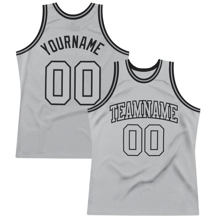 Authentic Silver Gray and Black Throwback Basketball Jersey - Custom Design Custom Silver Gray Silver Gray-Black Authentic - Image 1