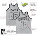 Authentic Silver Gray and Black Throwback Basketball Jersey - Custom Design Custom Silver Gray Silver Gray-Black Authentic - Image 2