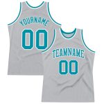 Custom Authentic Throwback Basketball Jersey Silver Gray Teal White Custom Silver Gray Teal-White Authentic Throwback Basketball