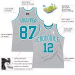 Custom Authentic Throwback Basketball Jersey Silver Gray Teal White Custom Silver Gray Teal-White Authentic Throwback Basketball - Image 2