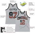 Custom Silver Gray Vintage USA Flag Basketball Jersey - Black Authentic Throwback Design Custom Silver Gray Vintage USA Flag-Black - Image 2
