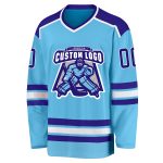 Sky Blue Purple White Custom Hockey Jersey - Personalized Team Apparel Custom Sky Blue Purple-White Hockey Jersey - Image 2