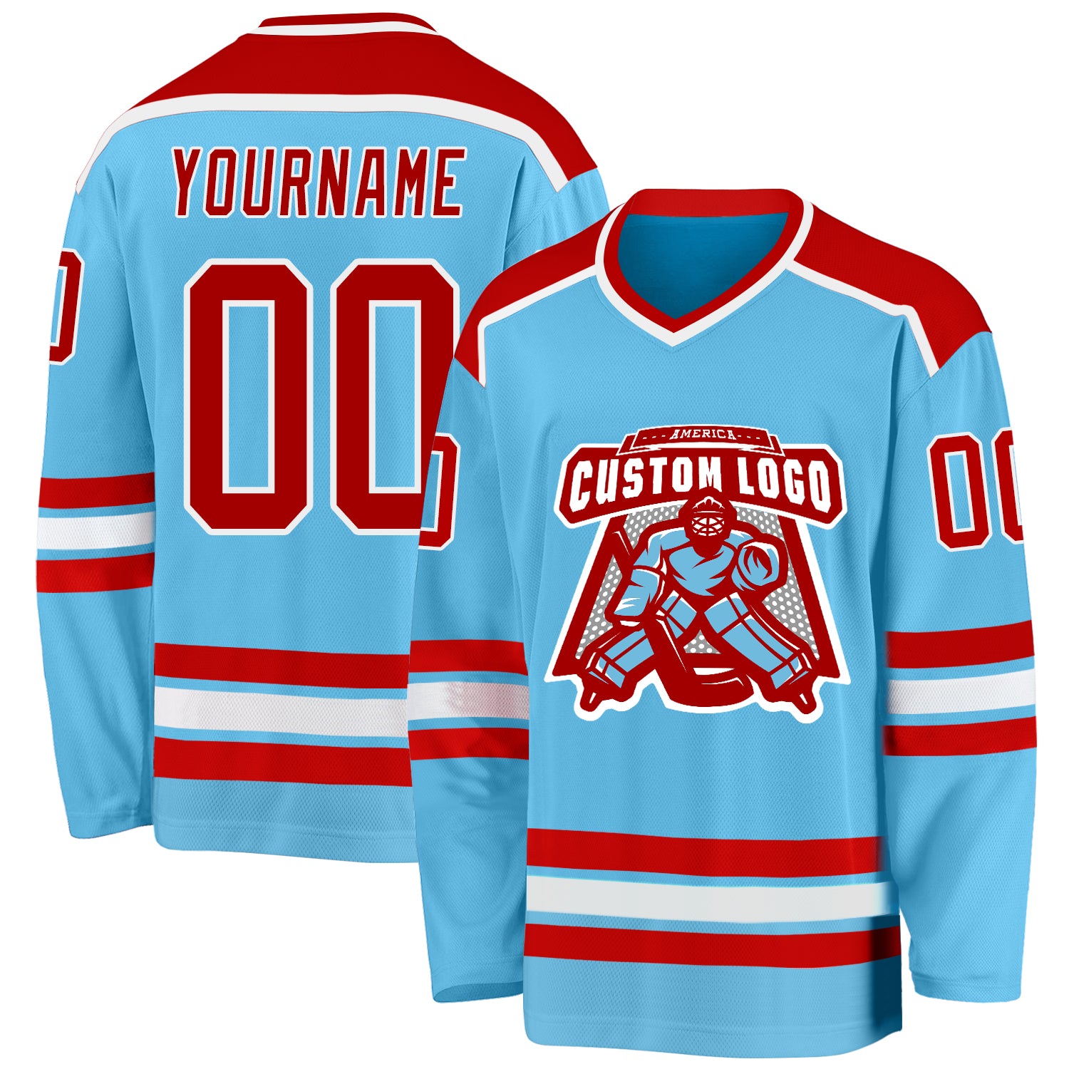 Custom Sky Blue Red White Hockey Jersey for Team or Personal Use - Durable, Comfortable Fit Custom Sky Blue Red-White Hockey