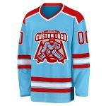 Custom Sky Blue Red White Hockey Jersey for Team or Personal Use - Durable, Comfortable Fit Custom Sky Blue Red-White Hockey - Image 2