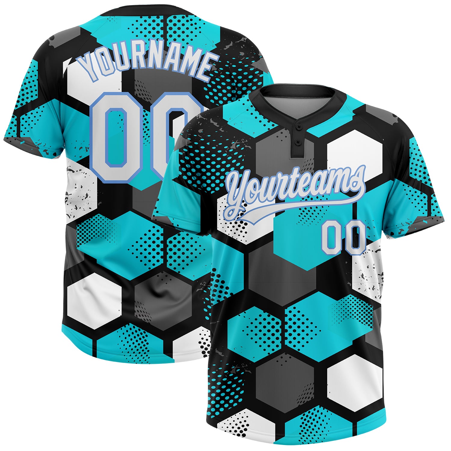 Sky Blue White Black Light Blue Unisex Two-Button Softball Jersey - Customizable Design Custom Sky Blue White Black-Light