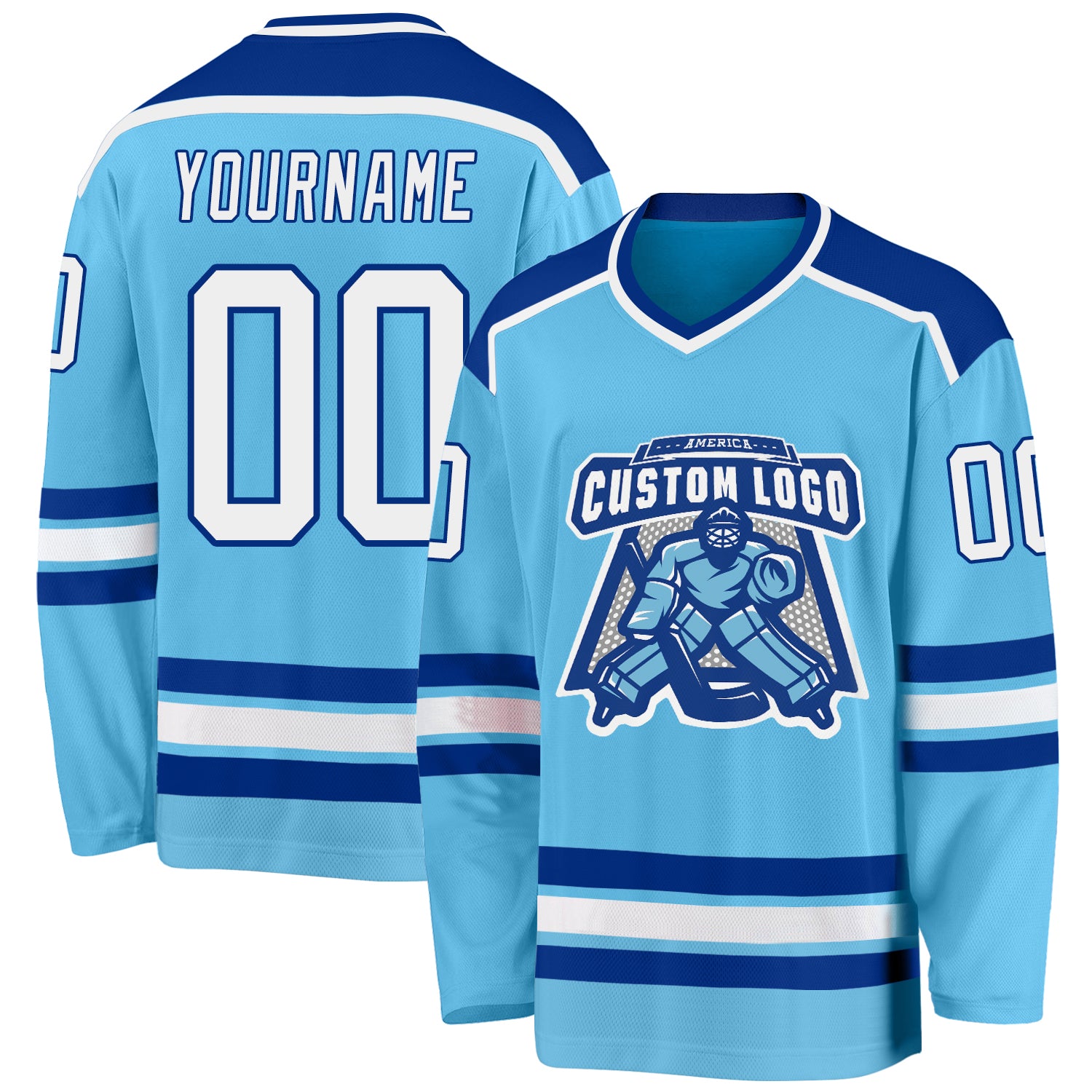 Sky Blue White-Royal Custom Hockey Jersey - Personalized Hockey Apparel Custom Sky Blue White-Royal Hockey Jersey