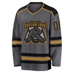 Custom Steel Gray Black Old Gold Hockey Jersey for Men and Women Custom Steel Gray Black-Old Gold Hockey Jersey - Image 2