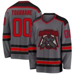 Custom Steel Gray Red Black Hockey Jersey for Men and Women, Personalized Design Custom Steel Gray Red-Black Hockey Jersey
