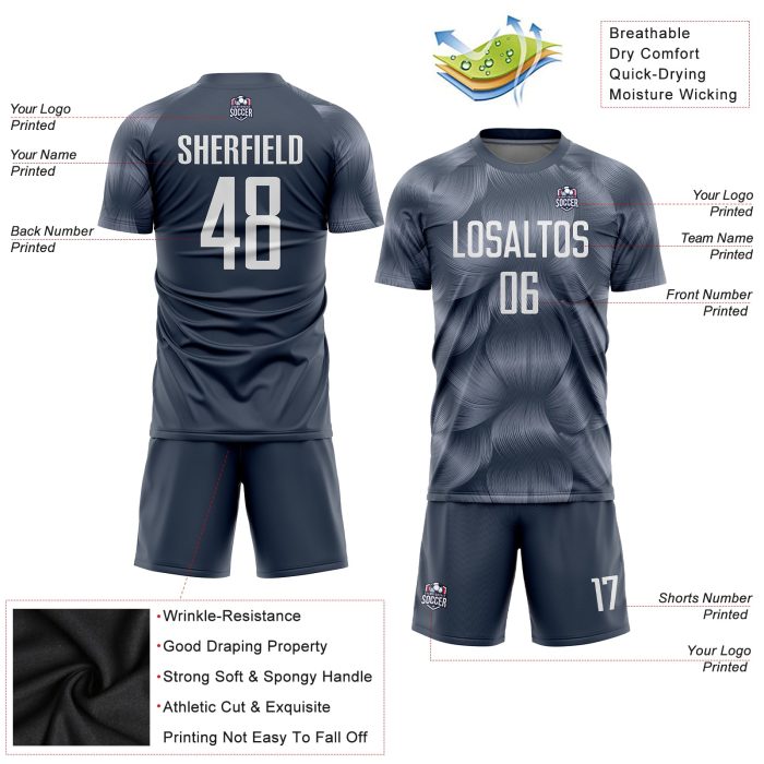 Custom Soccer Uniform Jersey - Steel Gray & White Sublimation Design Custom Steel Gray White Sublimation Soccer Uniform Jersey - Image 3