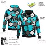 Aqua Black-White 3D Pattern Sports Hoodie Custom Stitched Pullover Sweatshirt Custom Stitched Aqua Black-White 3D Pattern - Image 2