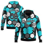 Aqua Black-White 3D Pattern Sports Hoodie Custom Stitched Pullover Sweatshirt Custom Stitched Aqua Black-White 3D Pattern