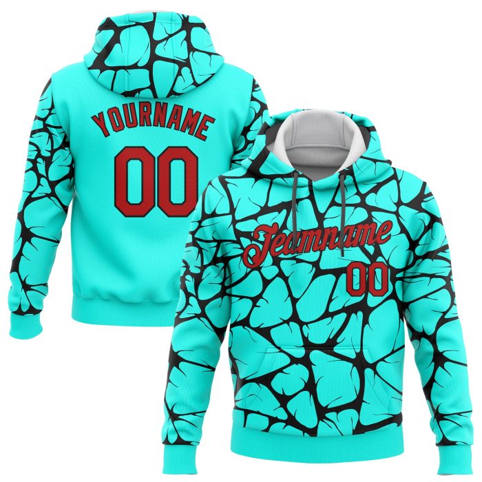 Aqua Red Black 3D Pattern Hoodie Custom Stitched Sports Pullover Sweatshirt Custom Stitched Aqua Red-Black 3D Pattern Design - Image 1